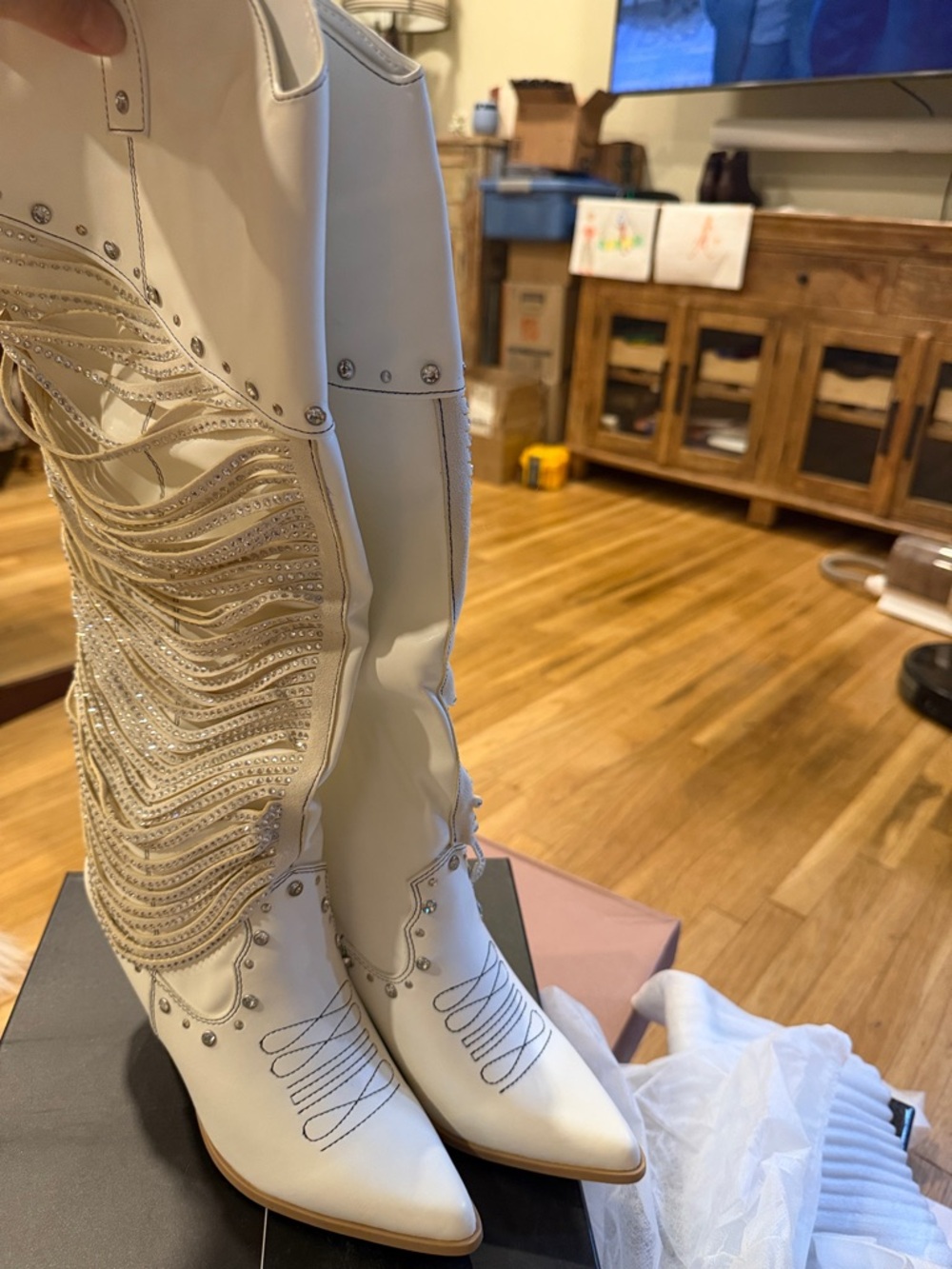 Cape Robbin White Fringe & Stud Embellished Western Boots (61)